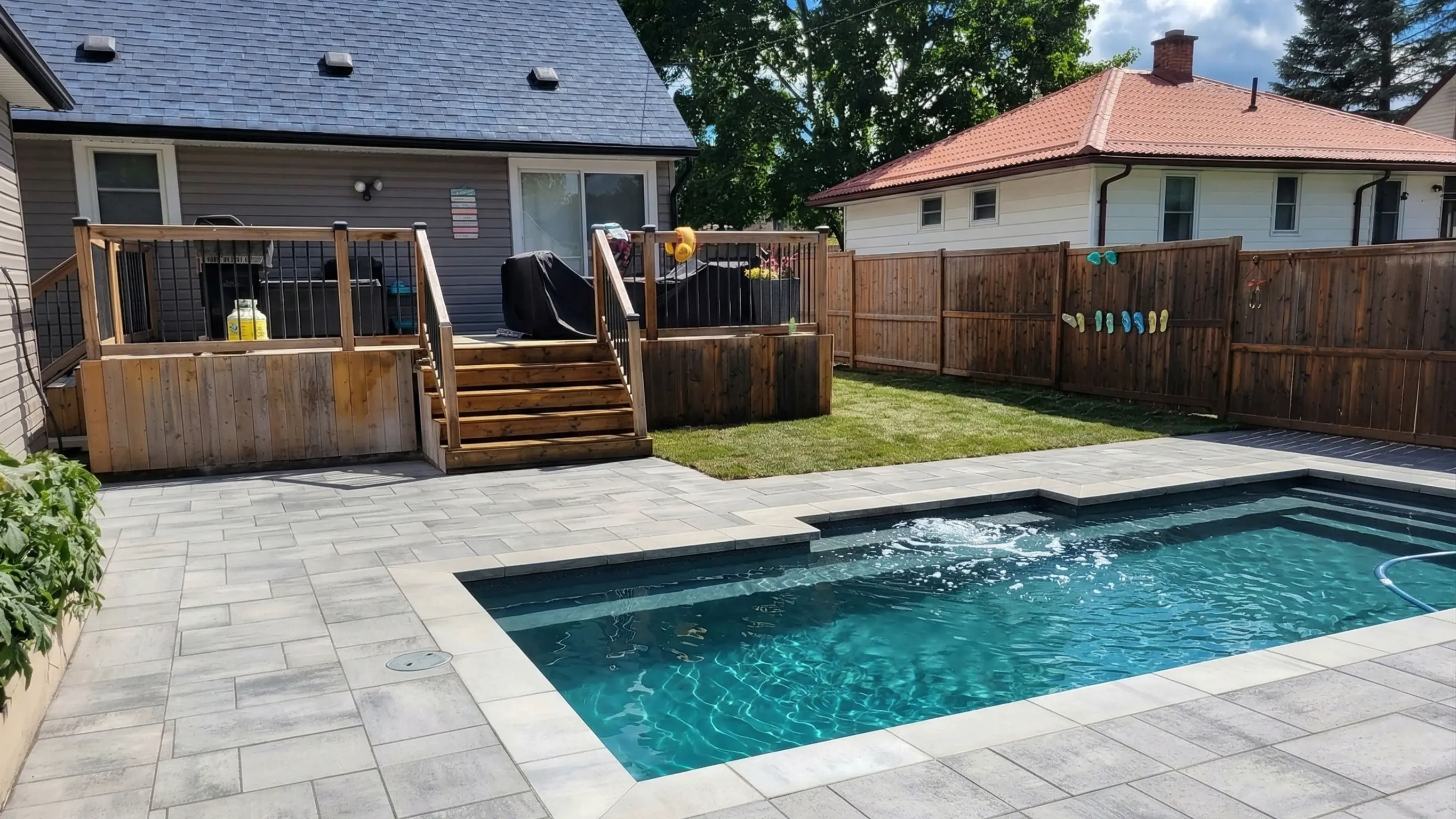 On-site pool or patio construction — project progress photo.