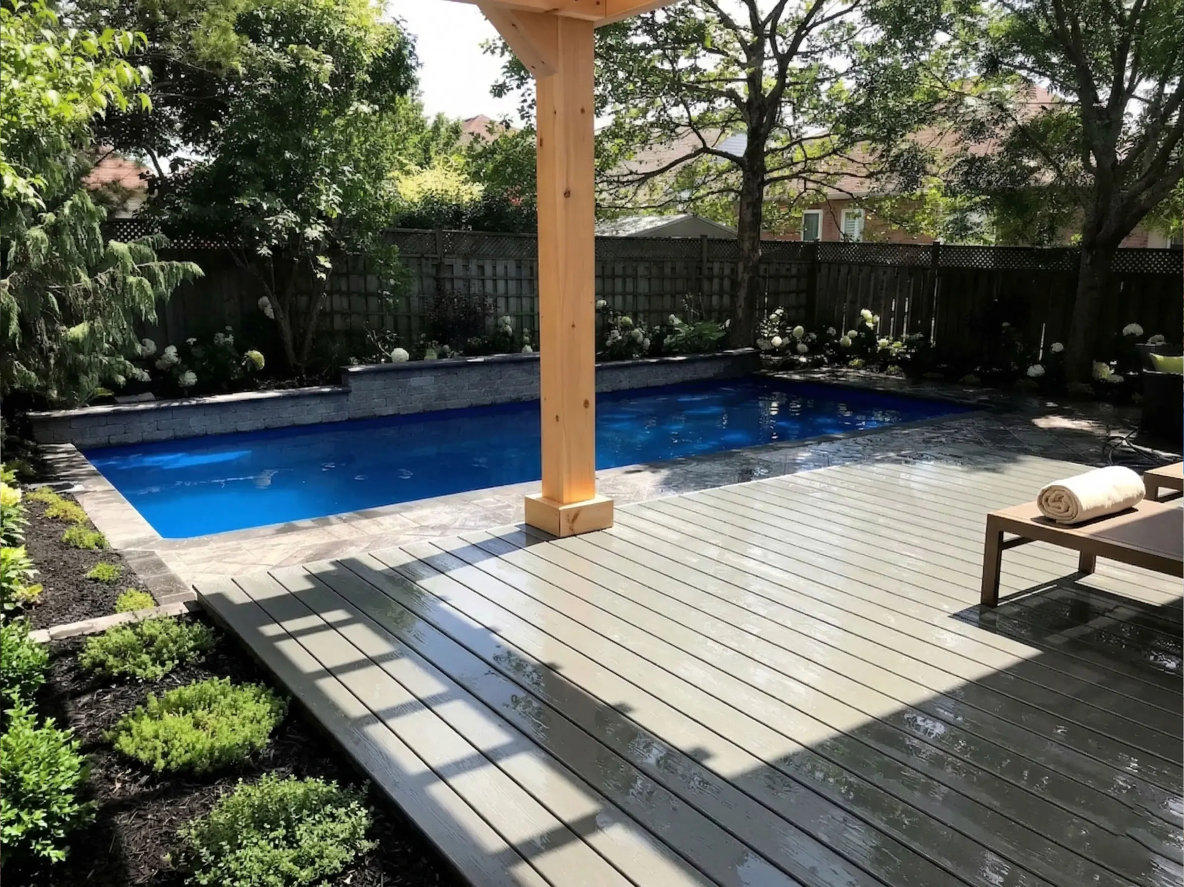 On-site pool or patio construction — project progress photo.
