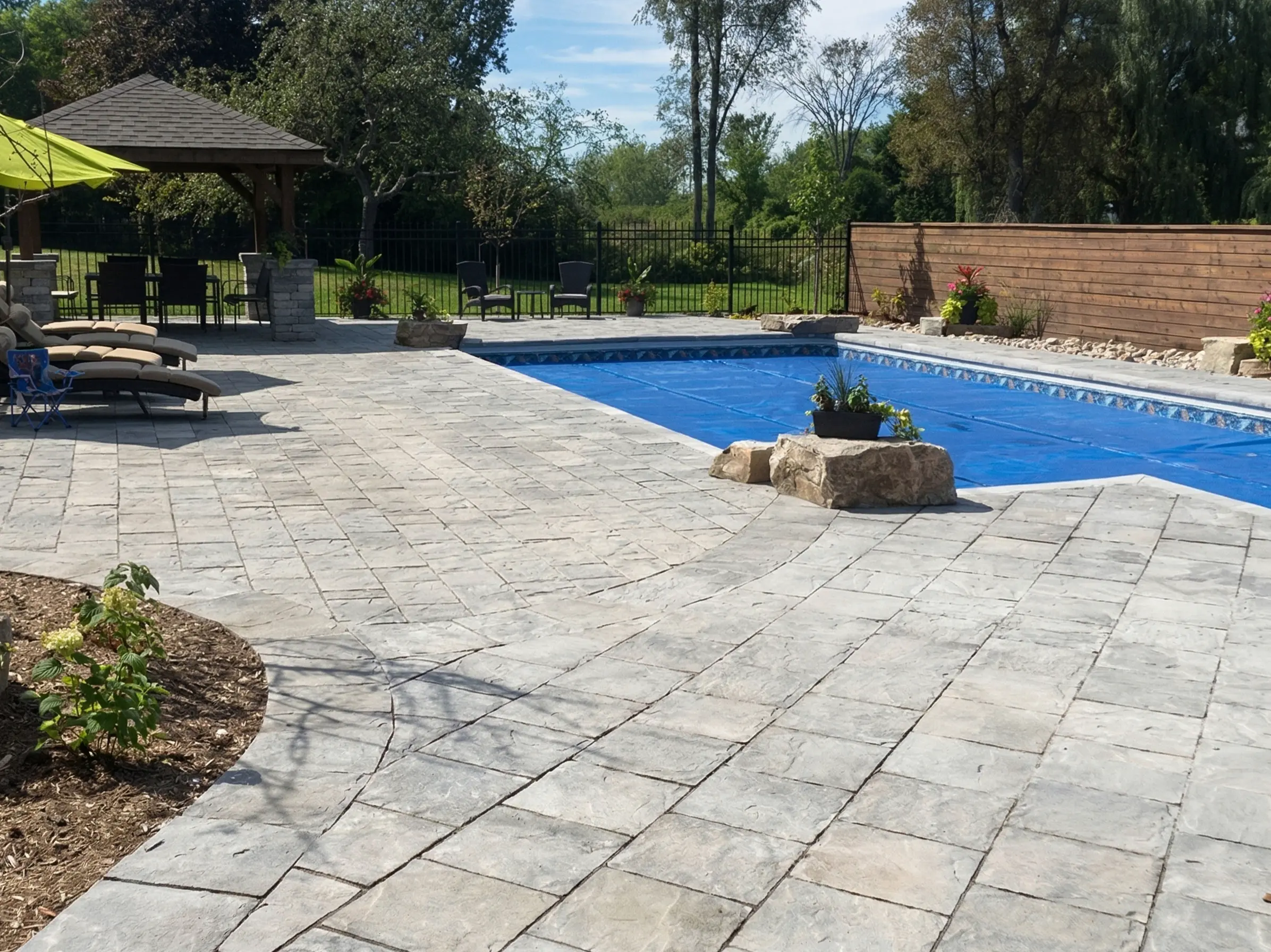 On-site pool or patio construction — project progress photo.