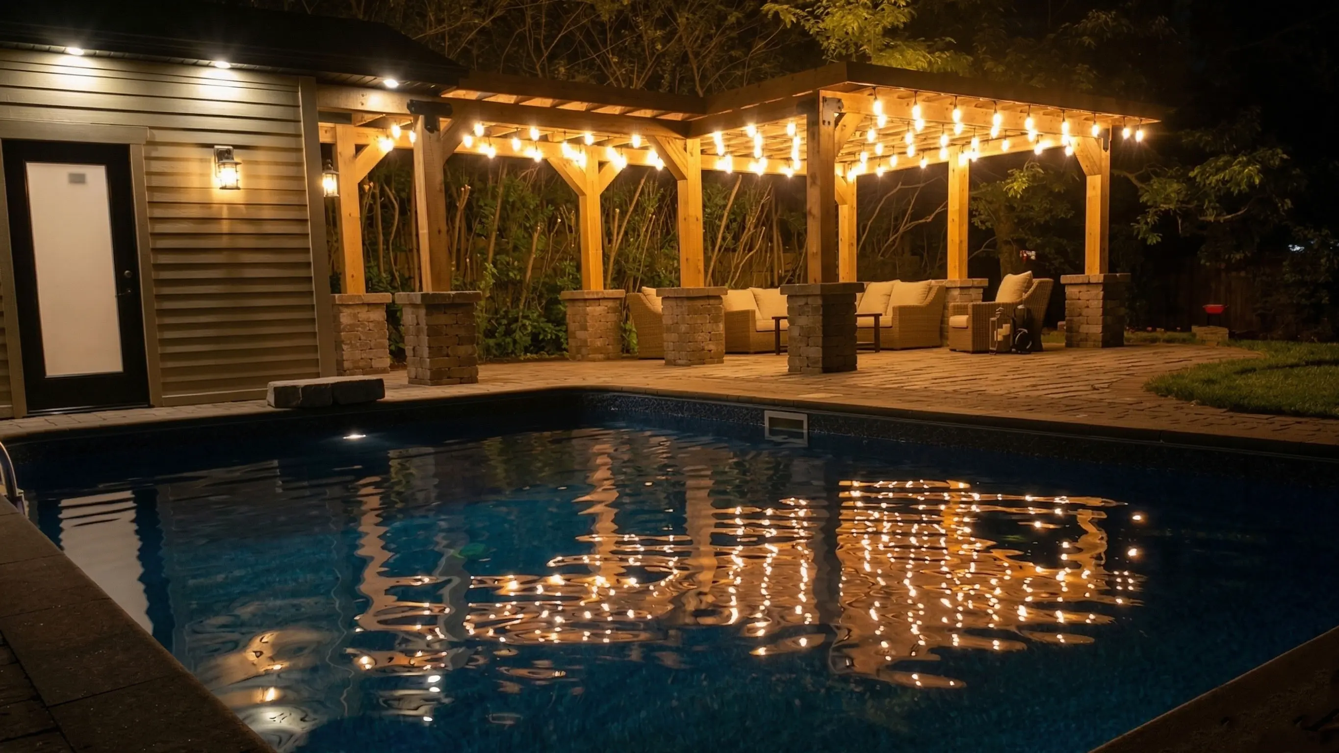 On-site pool or hardscape work — project progress photo.